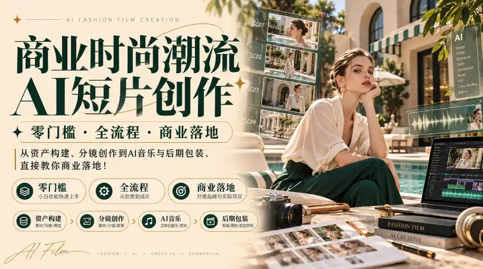 商业时尚潮流AI短片创作｜零门槛・全流程・商业落地，从资产构建、分镜创作到AI音乐与后期包装，直接教你商业落地！-翻身路网创