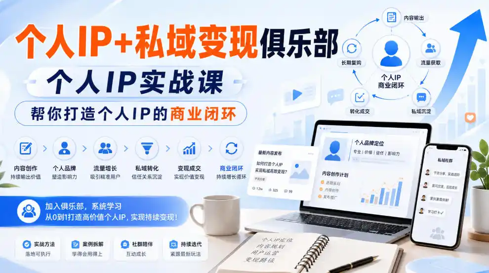 个人IP+私域变现俱乐部，个人IP实战课，帮你打造个人IP的商业闭环-翻身路网创