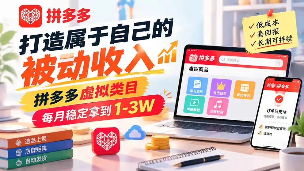 打造属于自己的被动收入，拼多多虚拟类目，每月稳定拿到 1-3W-翻身路网创