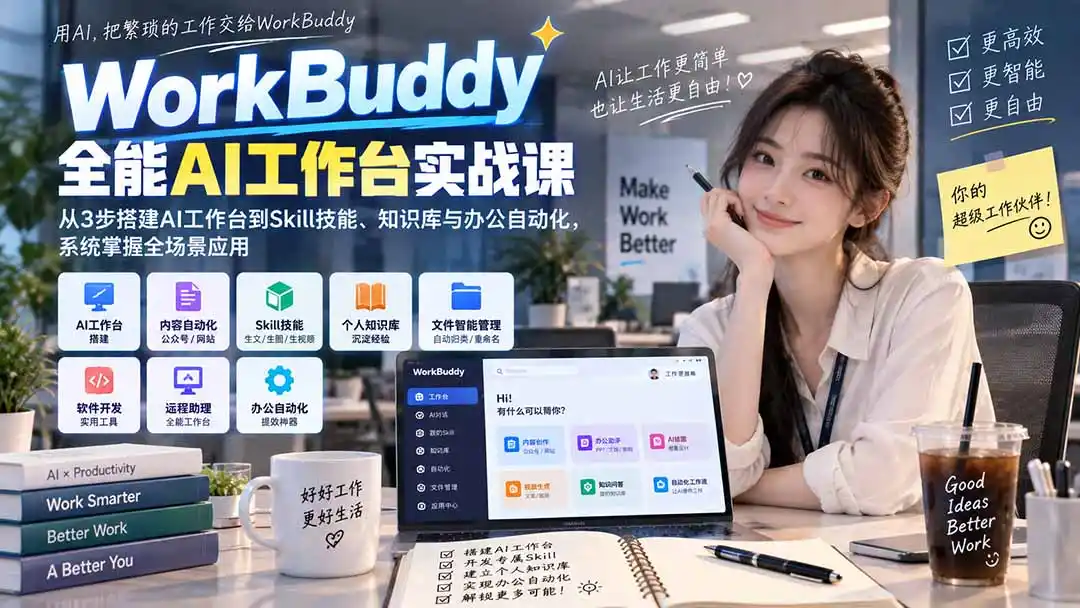 WorkBuddy全能AI工作台实战课:从3步搭建AI工作台到Skill技能、知识库与办公自动化,系统掌握全场景应用-翻身路网创