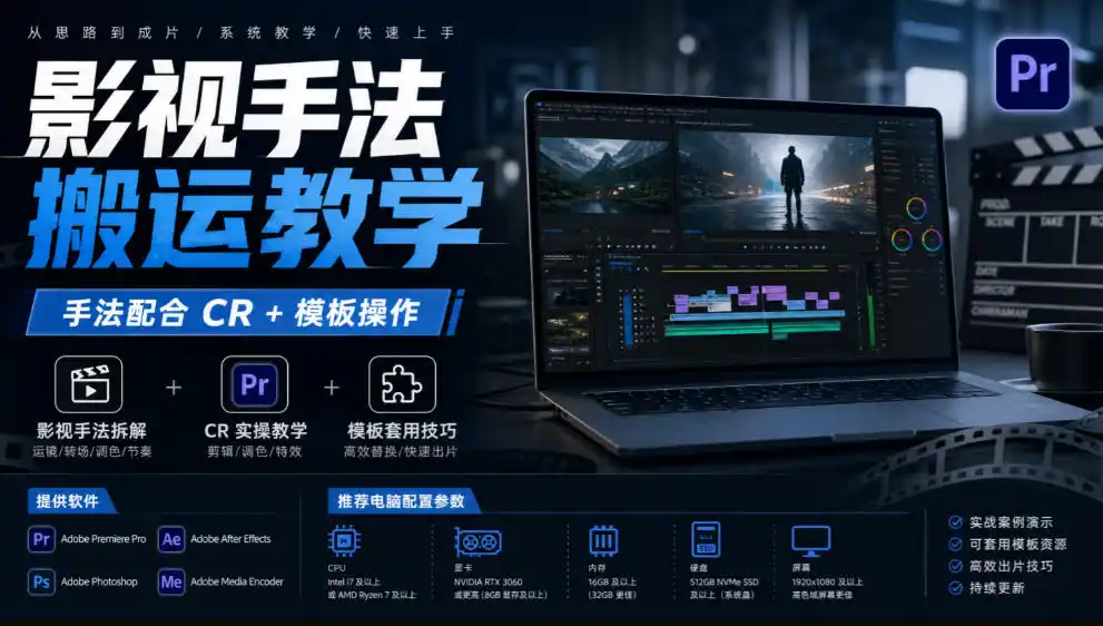 影视手法搬运教学，手法配合CR+模板操作，需要电脑，提供软件+配置参数-翻身路网创