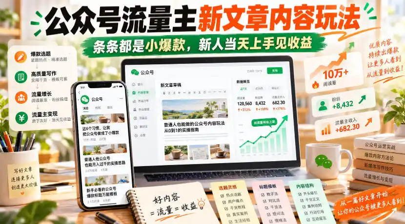 公众号流量主新文章内容玩法，条条都是小爆款，新人当天上手见收益-翻身路网创