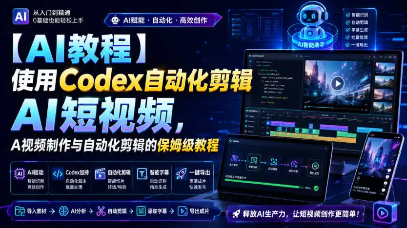 【AI教程】使用Codex自动化剪辑AI短视频，AI视频制作与自动化剪辑的保姆级教程-翻身路网创