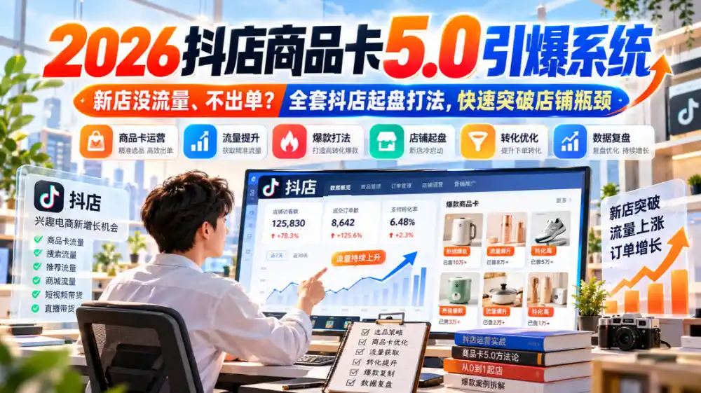 2026抖店商品卡5.0引爆店铺流量，新店没流量、不出单？全套抖店起盘打法，快速突破店铺瓶颈-翻身路网创