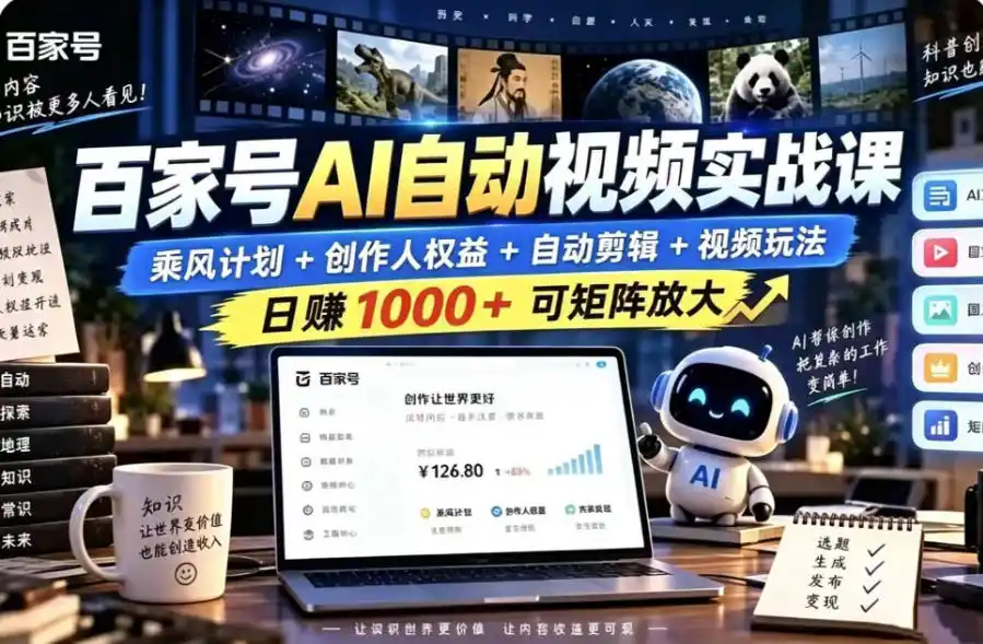 百家号自动矩阵玩法，长期可以做的项目，日入1k+，真正的睡后收入-翻身路网创