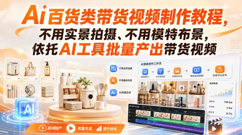 Ai百货类带货视频制作教程，不用实景拍摄、不用模特布景，依托AI工具批量产出带货视频-翻身路网创