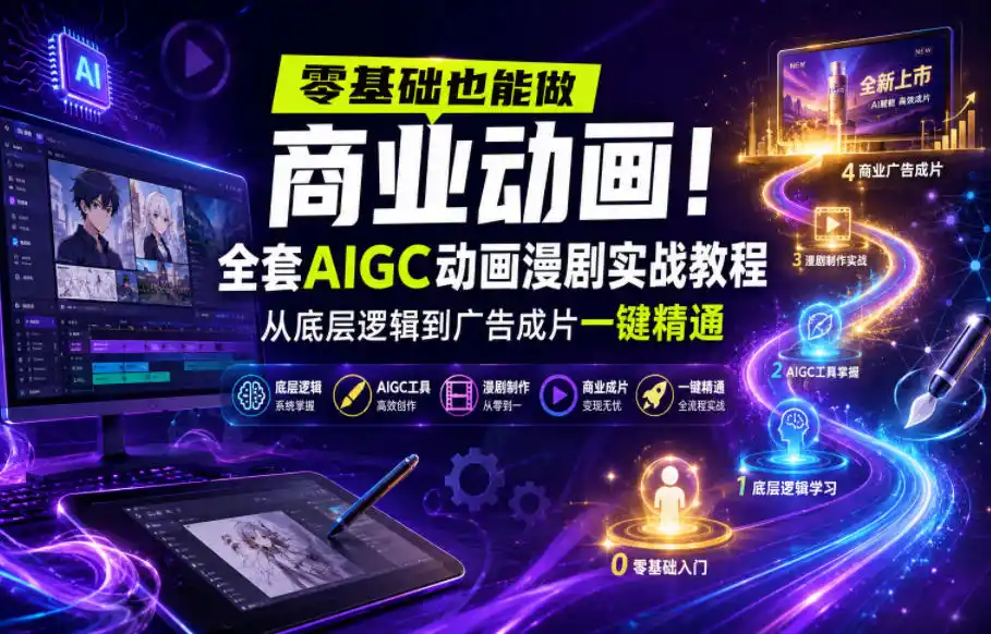 零基础也能做商业动画！全套AIGC动画漫剧实战教程，从底层逻辑到广告成片一键精通(更新0905)-翻身路网创