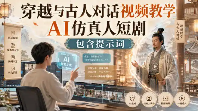 穿越与古人对话视频教学，AI仿真人短剧，包含提示词-翻身路网创