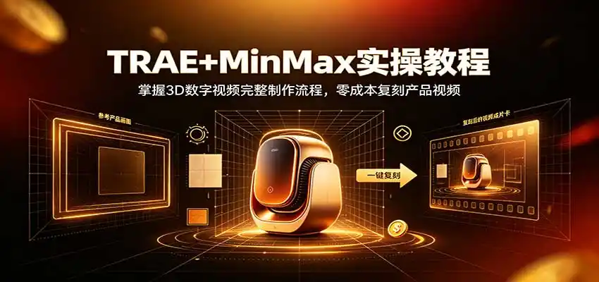 TRAE+MinMax实操教程：3D数字视频完整制作流程，零成本复刻产品视频-翻身路网创