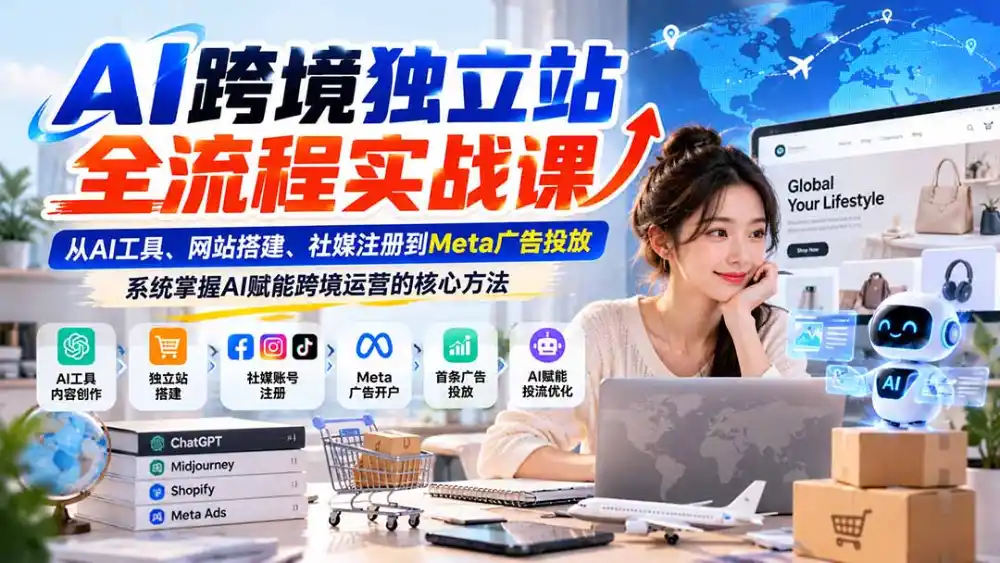AI跨境独立站全流程实战课：从AI工具、网站搭建、社媒注册到Meta广告投放，系统掌握AI赋能跨境运营的核心方法-翻身路网创