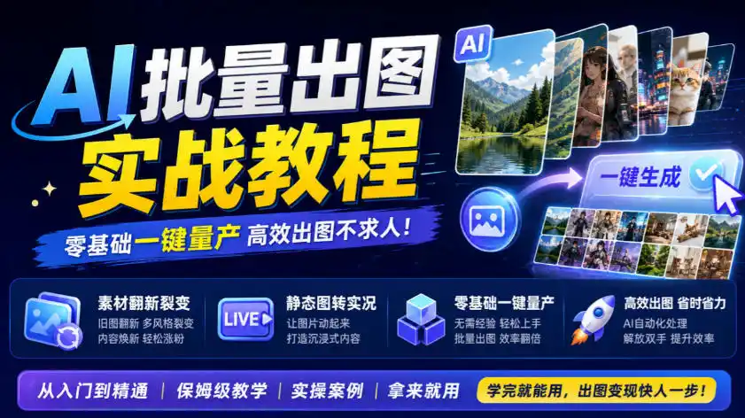 AI批量出图实战教程,素材翻新裂变,静态图转实况,零基础一键量产-翻身路网创
