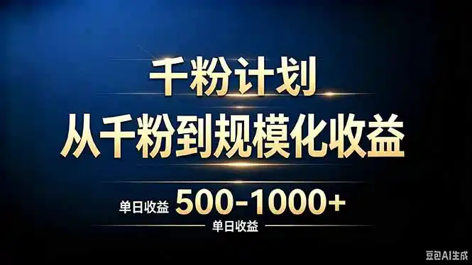 抖音千粉账号计划，从千粉到规模化收益 500-1000+单日收益-翻身路网创