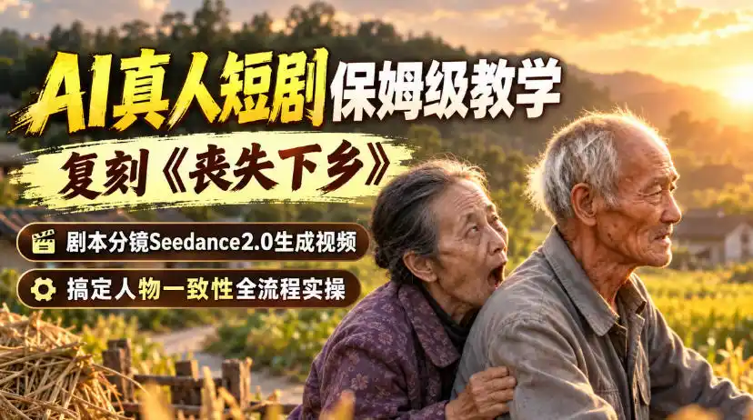 AI真人短剧保姆级教学，复刻《丧失下乡》，剧本分镜Seedance2.0生成视频，搞定人物一致性全流程实操-翻身路网创