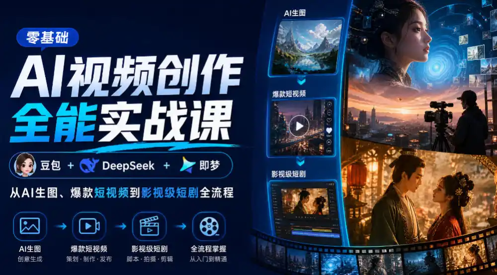 零基础AI视频创作全能实战课|豆包+DeepSeek+即梦,从AI生图、爆款短视频到影视级短剧全流程-翻身路网创