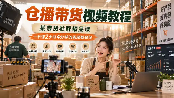 仓播带货视频教程，某带货社群精品课，一节课2小时4分钟的视频教会你-翻身路网创