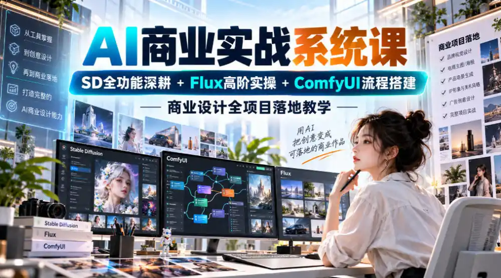AI商业实战系统课|SD全功能深耕+Flux高阶实操+Comfyui流程搭建,商业设计全项目落地教学-翻身路网创