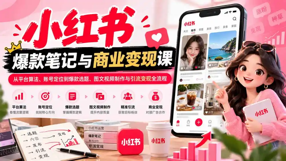2026小红书爆款笔记与商业变现课：从平台算法、账号定位到爆款选题、图文视频制作与引流变现全流程-翻身路网创