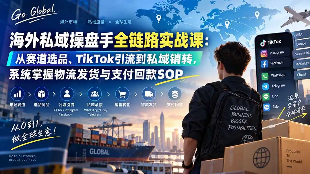 海外私域操盘手全链路实战课：从赛道选品、TikTok引流到私域销转，系统掌握物流发货与支付回款SOP-翻身路网创