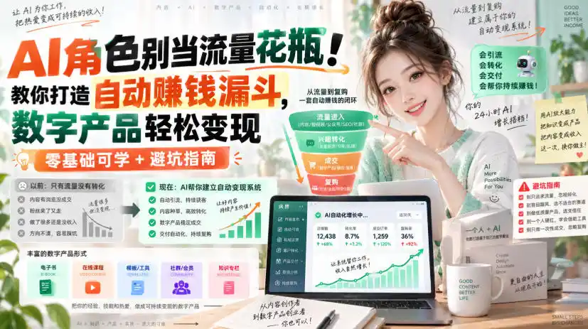 AI角色别当流量花瓶！教你打造自动賺钱漏斗，数字产品轻松变现(零基础可学+避坑指南)【原创双语字幕】-翻身路网创