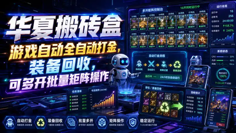 华夏搬砖盒，游戏自动全自动打金，装备回收，可多开批量矩阵操作-翻身路网创