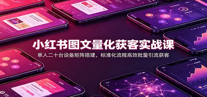 小红书图文量化获客实战课：单人二十台设备矩阵搭建，标准化流程高效批量引流获客-翻身路网创