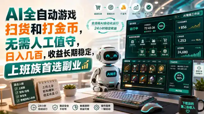 AI全自动游戏皮肤扫货和打金币,日入几百,内部方法大揭秘,0门槛!-翻身路网创
