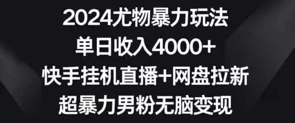 2024尤物暴力玩法，单日收入4000+，快手挂机直播+网盘拉新，超暴力男粉无脑变现【揭秘】-翻身路网创