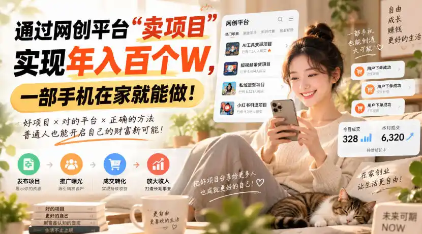 靠卖网创项目变现，一年拿下百万收益！一台手机就能操作！-翻身路网创