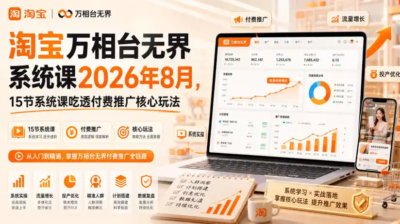 淘宝万相台无界系统课2026年8月，15节系统课吃透付费推广核心玩法-翻身路网创