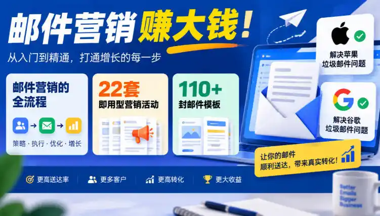 【无水印】邮件营销賺大钱！邮件营销的全流程，22套即用型营销活动与110+封邮件模板，还能解决苹果谷歌垃圾邮件问题【原创双语字幕】-翻身路网创