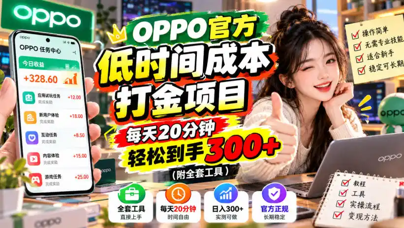 OPPO官方低时间成本打金项目,每天20分钟,轻松到手300+(附全套工具)【揭秘】-翻身路网创
