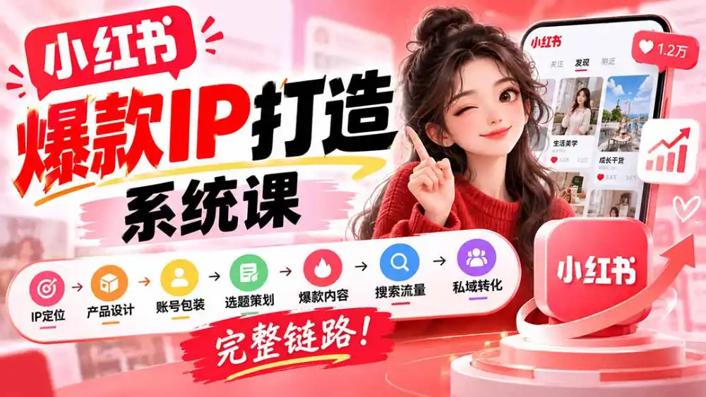 【无水印】小红书爆款IP打造课：IP定位→产品设计→账号包装→选题策划→爆款内容→搜索流量→私域转化，完整链路-翻身路网创