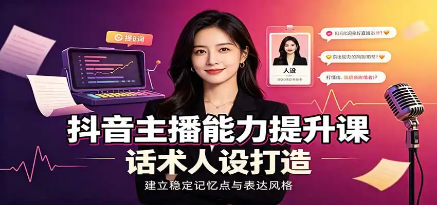 抖音主播能力提升课：账号底层逻辑，直播间搭建调试，话术人设打造全套教学-翻身路网创