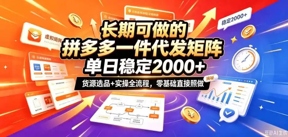 长期可做的拼多多一件代发矩阵，单日稳定2k+，货源选品+实操全流程，零基础直接照做【揭秘】-翻身路网创
