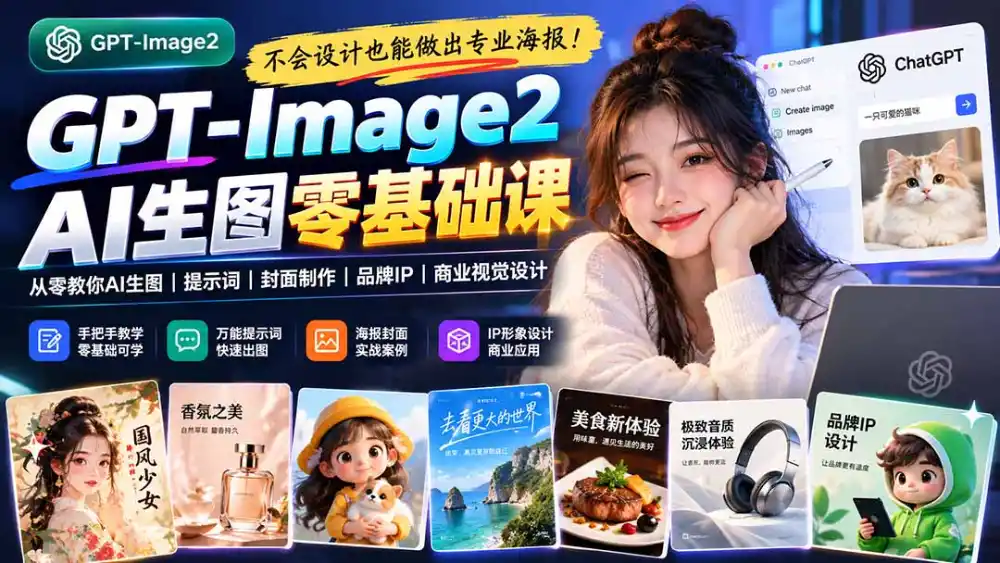 不会设计也能做出专业海报！GPT-Image2从零教你AI生图、提示词、封面制作、品牌IP与商业视觉设计-翻身路网创