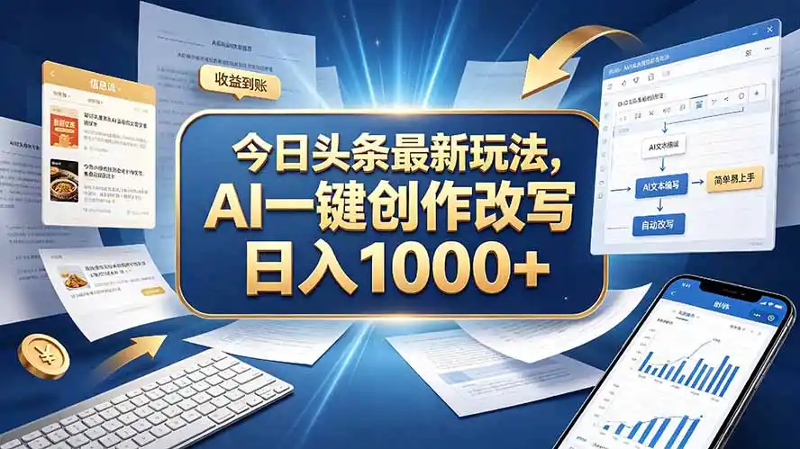 今日头条最新玩法，AI 一键创作改写，简单易上手，轻松日入 1000 +-翻身路网创