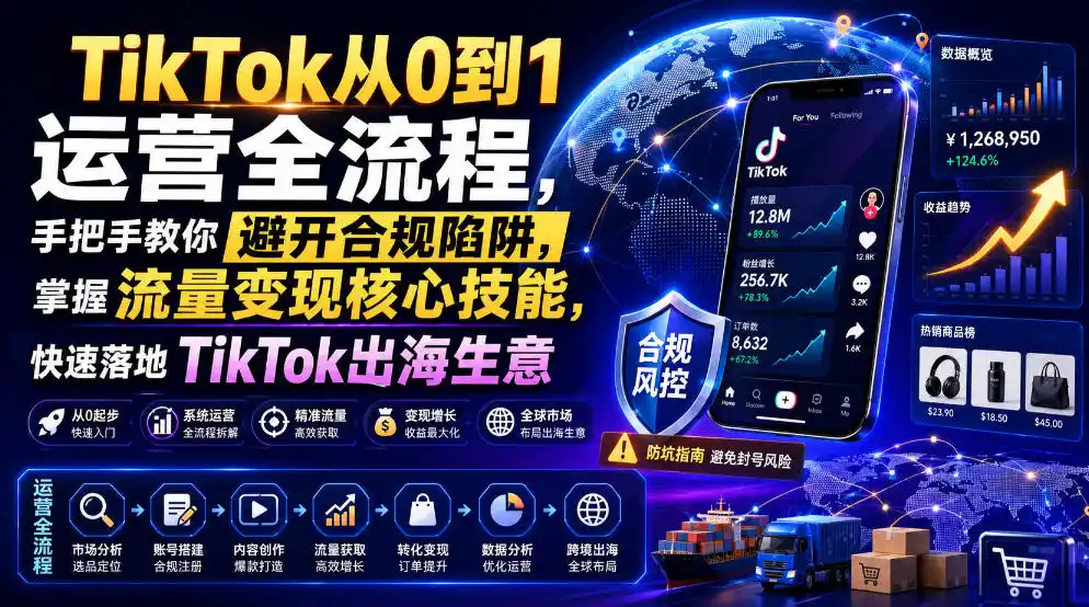 TikTok从0到1运营全流程，手把手教你避开合规陷阱，掌握流量变现核心技能，快速落地TikTok出海生意(更新8月)-翻身路网创