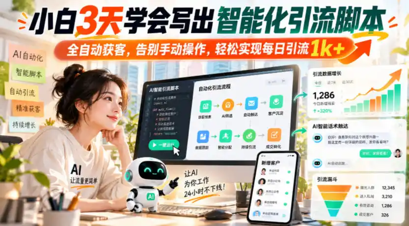 小白3天学会写出智能化引流脚本，全自动获客，告别手动操作，轻松实现每日引流1k+-翻身路网创