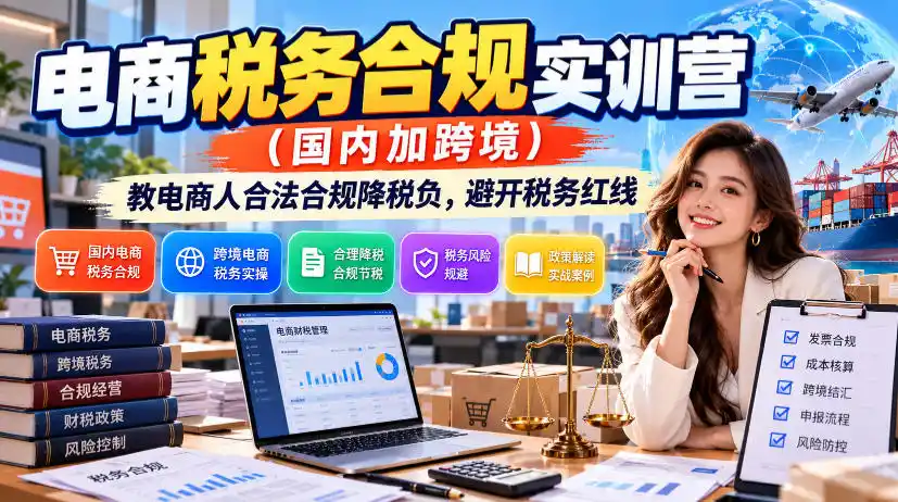 电商税务合规实训营(国内加跨境)，教电商人合法合规降税负，避开税务红线-翻身路网创