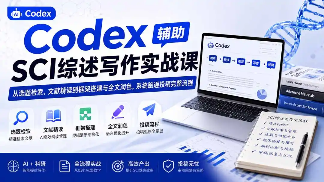 Codex辅助SCI综述写作实战课——从选题检索、文献精读到框架搭建与全文润色，系统跑通投稿完整流程-翻身路网创