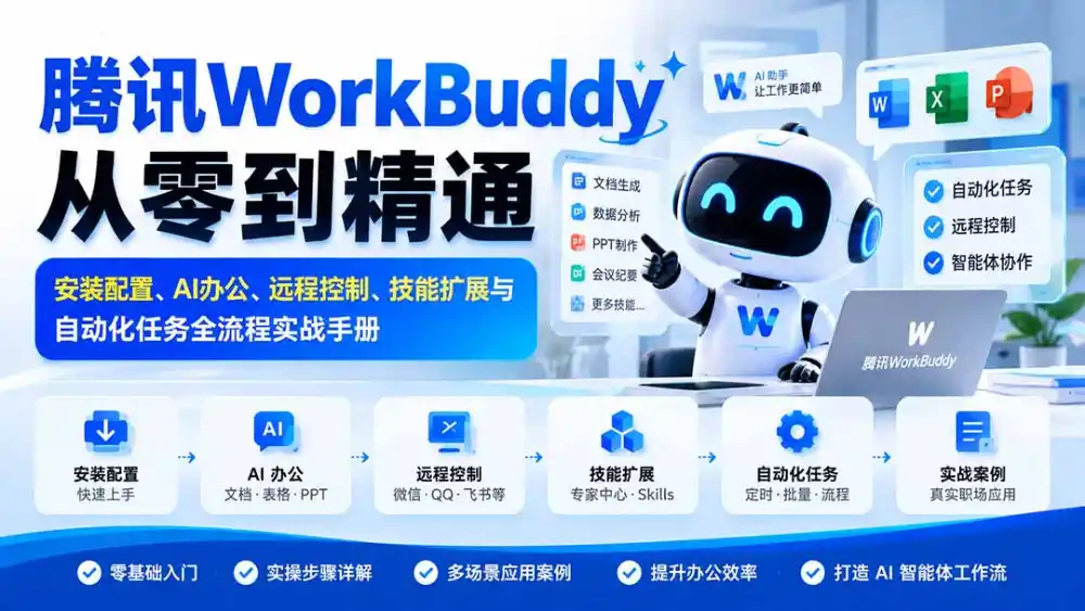 腾讯WorkBuddy从零到精通：安装配置、AI办公、远程控制、技能扩展与自动化任务全流程实战手册-翻身路网创
