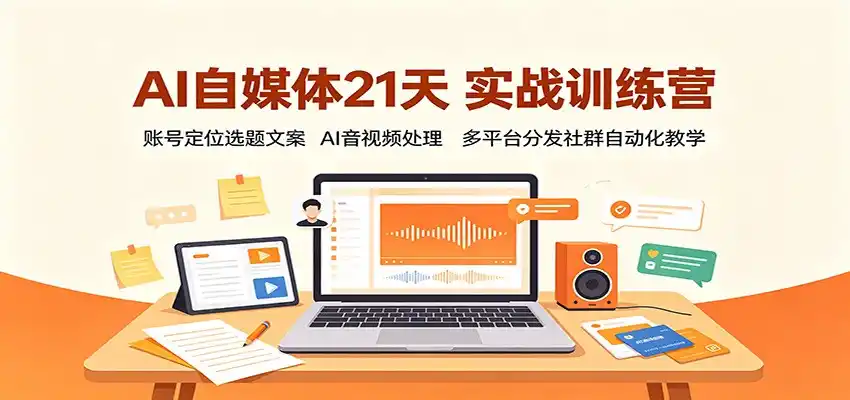 AI自媒体21天实战训练营：账号定位选题文案，AI音视频处理，多平台分发社群自动化教学-翻身路网创