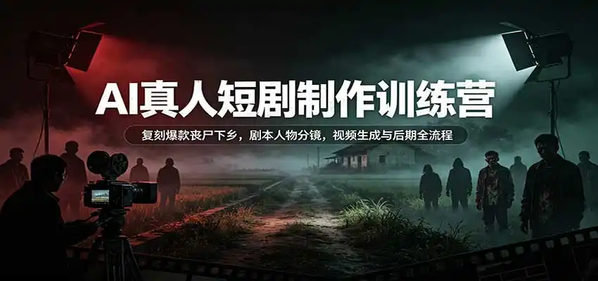 AI真人短剧制作训练营：复刻爆款丧尸下乡，剧本人物分镜，视频生成与后期全流程-翻身路网创