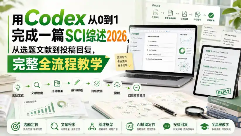 用Codex从0到1完成一篇SCI综述2026，从选题文献到投稿回复，完整全流程教学-翻身路网创
