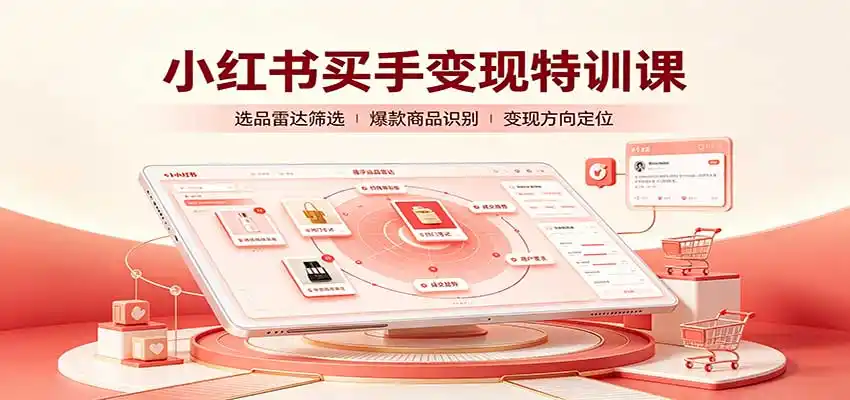 小红书买手变现特训课：账号定位养号起号，选品挂车，笔记标题封面全套教学-翻身路网创