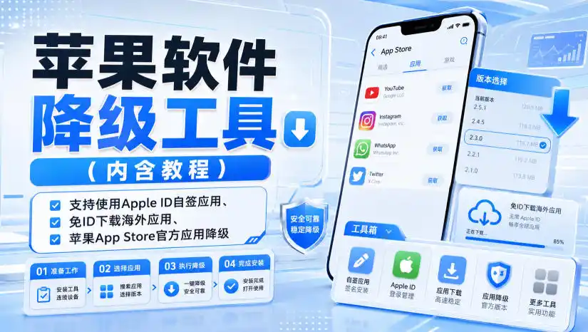 苹果软件降级工具(内含教程)，支持使用Apple ID自签应用、免ID下载海外应用、苹果App Store官方应用降级等-翻身路网创