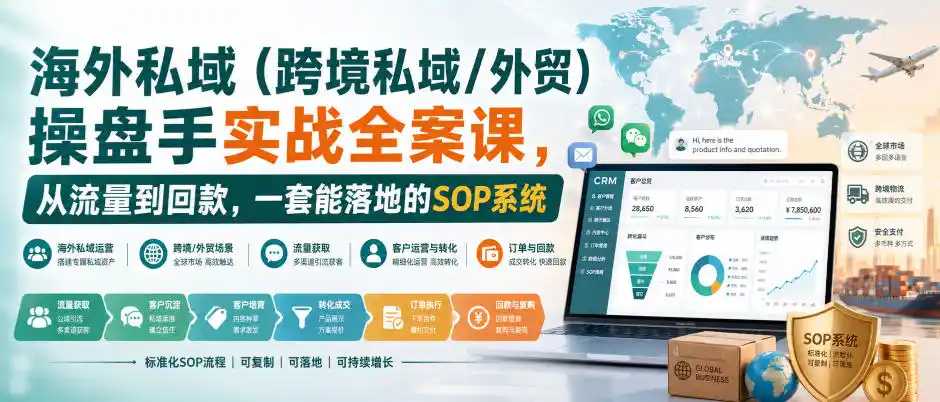 海外私域(跨境私域/外贸)操盘手实战全案课,从流量到回款,一套能落地的SOP系统-翻身路网创