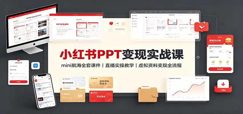 小红书PPT变现实战课：mini航海全套课件+直播实操教学，虚拟资料变现全流程-翻身路网创