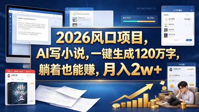 2026 风口项目，AI 写小说，一键生成 120 万字，躺着也能赚，月入 2w +-翻身路网创