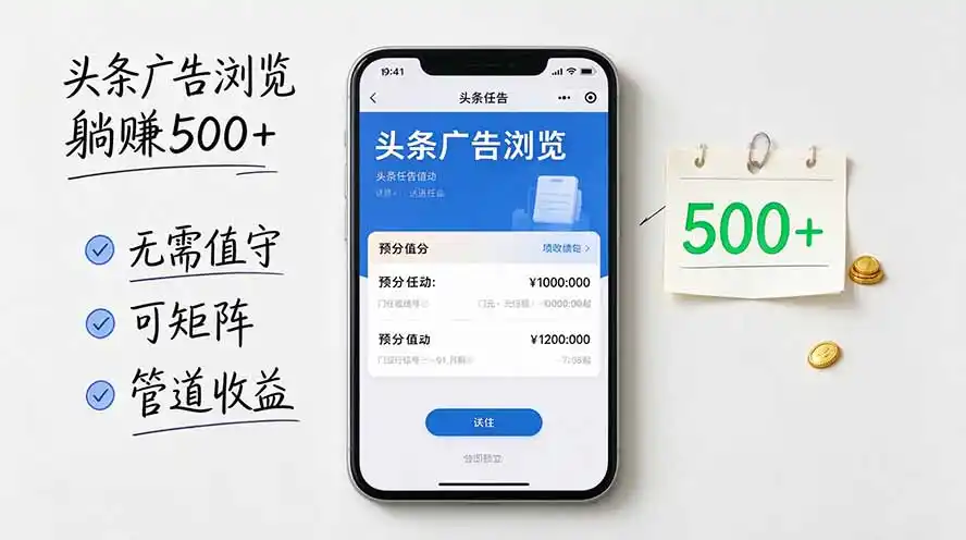 头条广告浏览躺赚500+无需值守,可矩阵并附有管道收益-翻身路网创